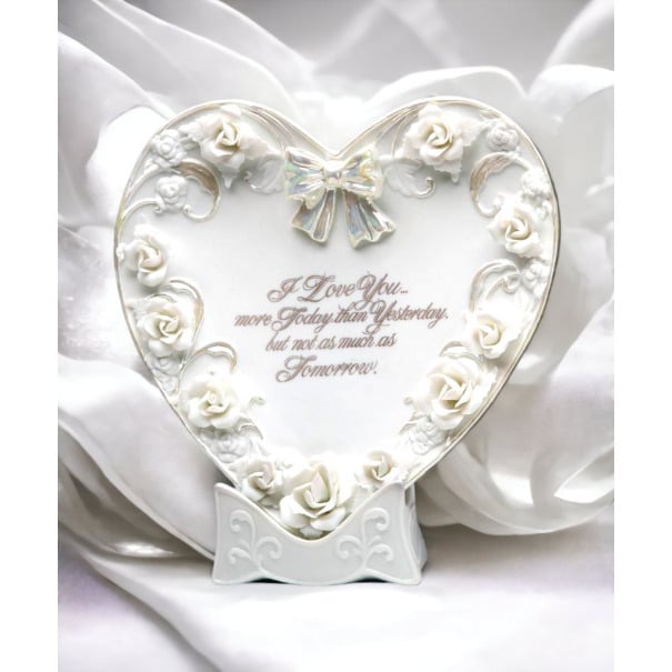 Ceramic Heart Shape Plate with Stand 9x9 Wedding for Wife Image 1