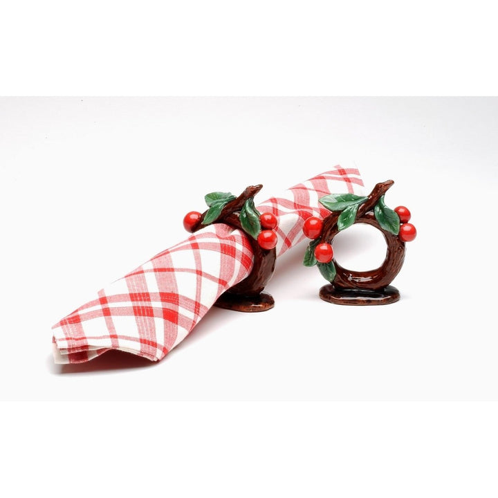 Ceramic Cherry Napkin Rings Set of 4 Kitchen for Mom Image 3