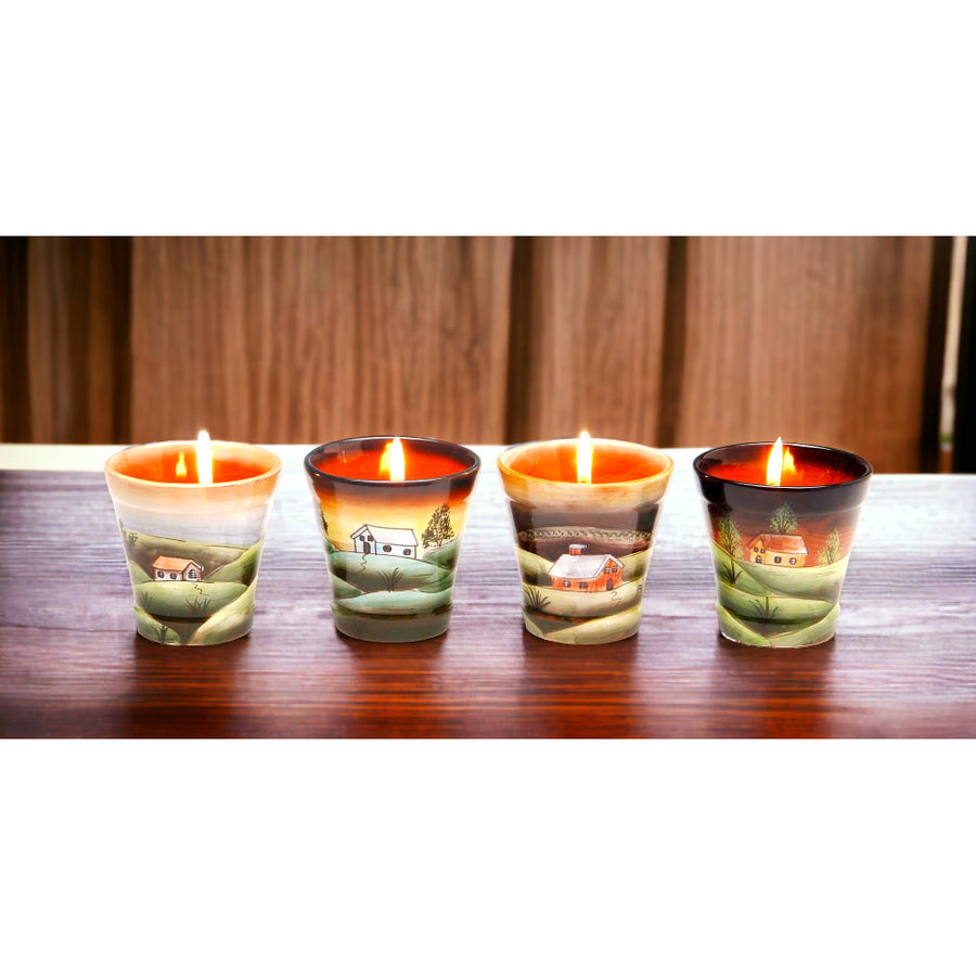 Ceramic Country Scene Votive Cups Set of 4 Kitchen Bathroom Image 1