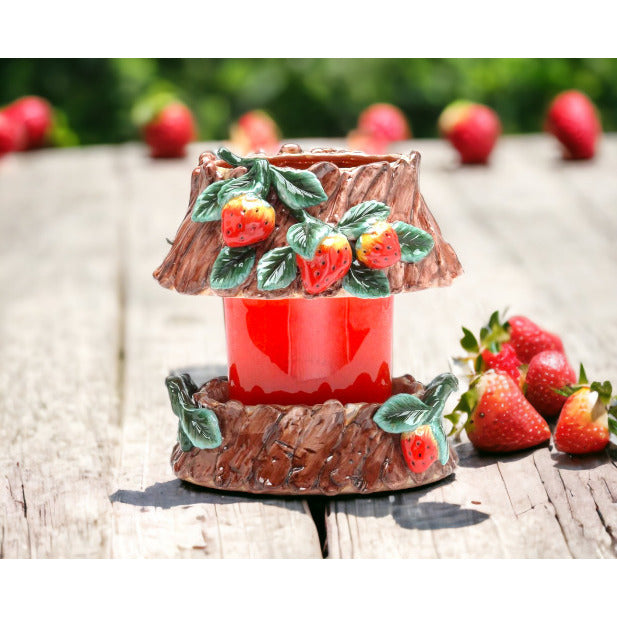 Ceramic Strawberry Candle Holder Shade and Base 7.5 Inch Kitchen Image 1