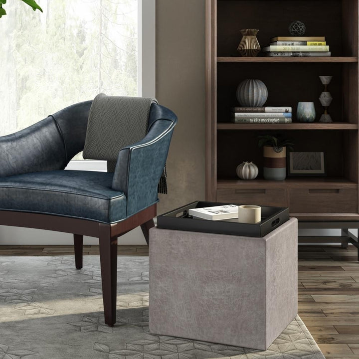 Rockwood Cube Storage Ottoman in Distressed Vegan Leather Image 7