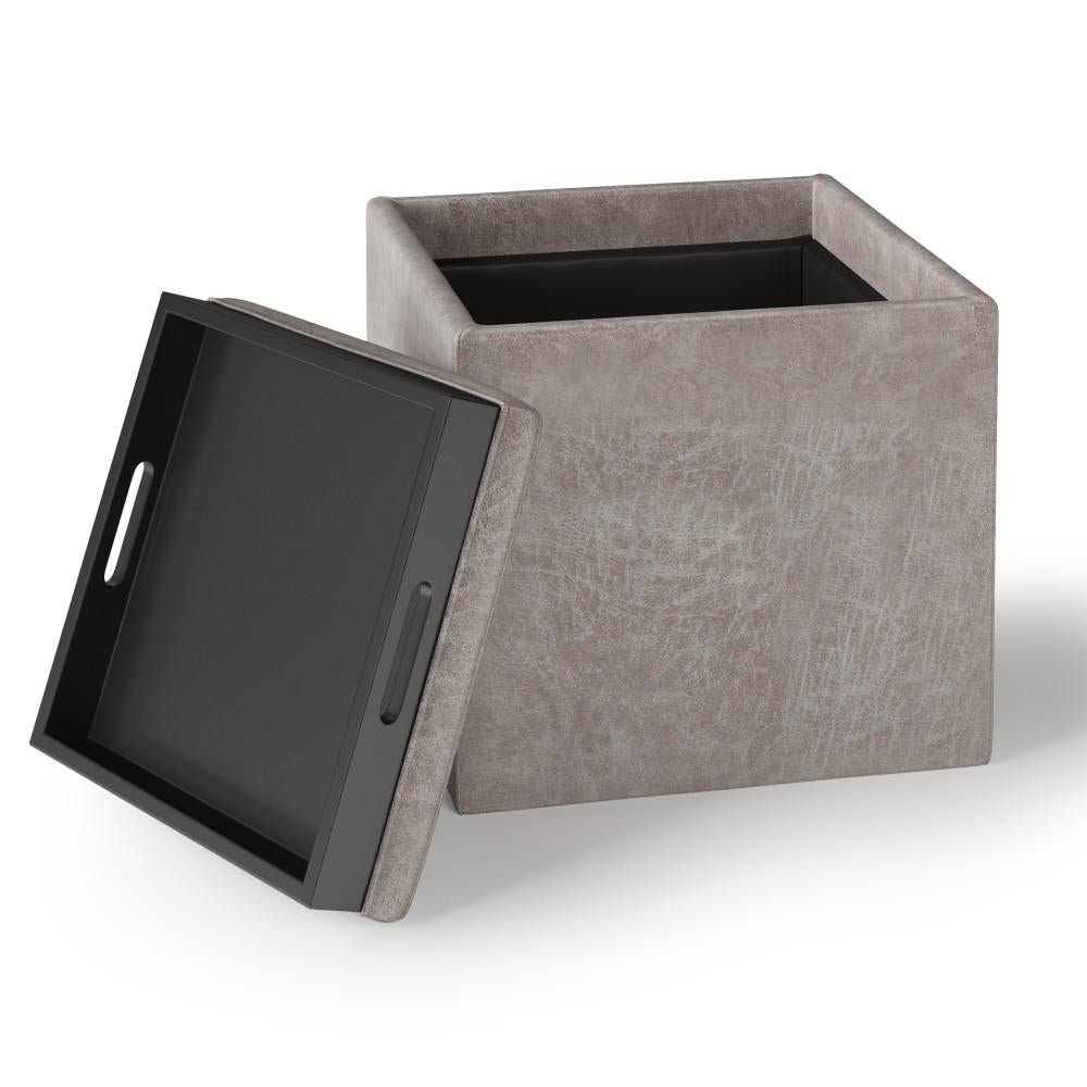 Rockwood Cube Storage Ottoman in Distressed Vegan Leather Image 8