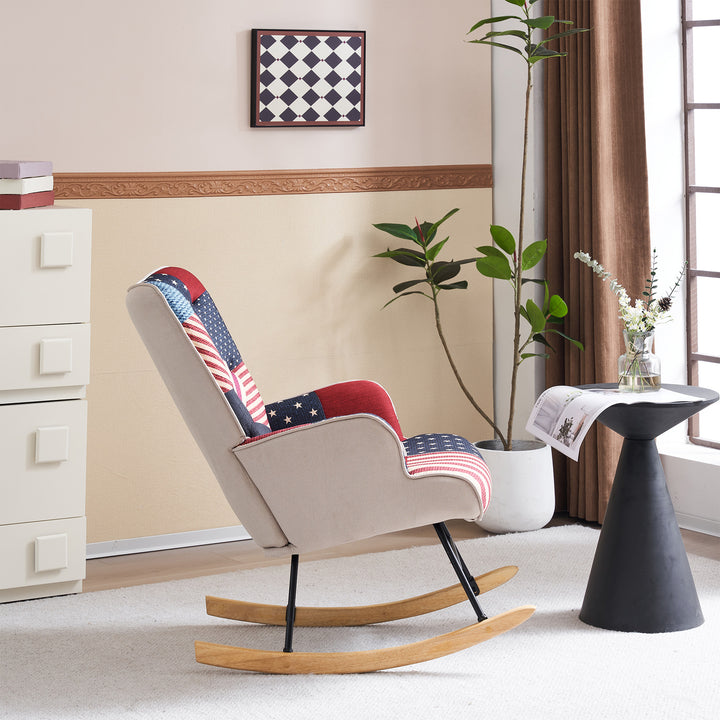Nursery Rocking Chair, Rocker Glider Chair with High Backrest, Armchair Comfy Side Chair for Nursery Bedroom Living Image 3