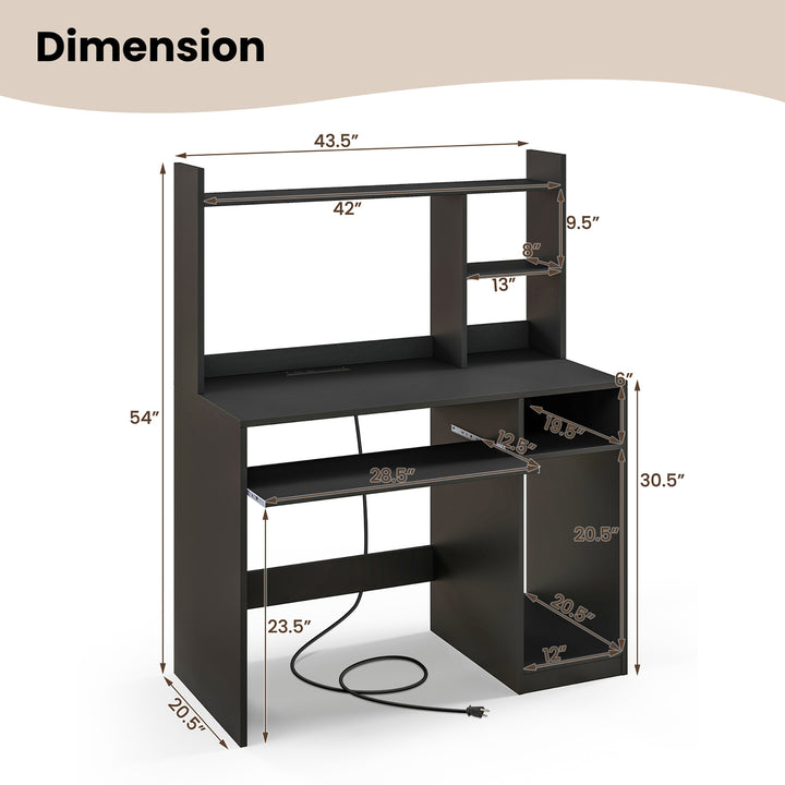 Computer Desk w/ Charging Station 43.5 Gaming Table Workstation w/ Keyboard Tray Image 3