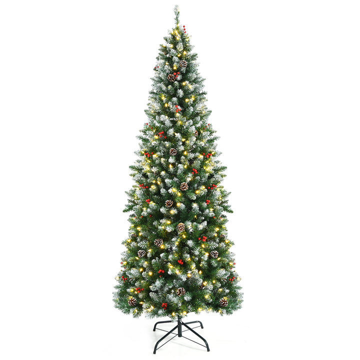 5/6/7 FT Pre-lit Hinged Christmas Tree Artificial Pencil Xmas Tree w/ LED Lights Image 6