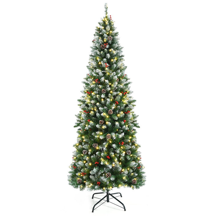 5/6/7 FT Pre-lit Hinged Christmas Tree Artificial Pencil Xmas Tree w/ LED Lights Image 1