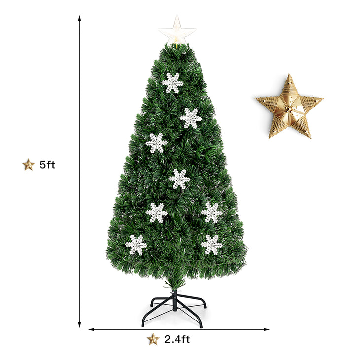 5FT Pre-Lit Fiber Optic Artificial Christmas Tree w/Multicolor Lights Snowflakes Image 4