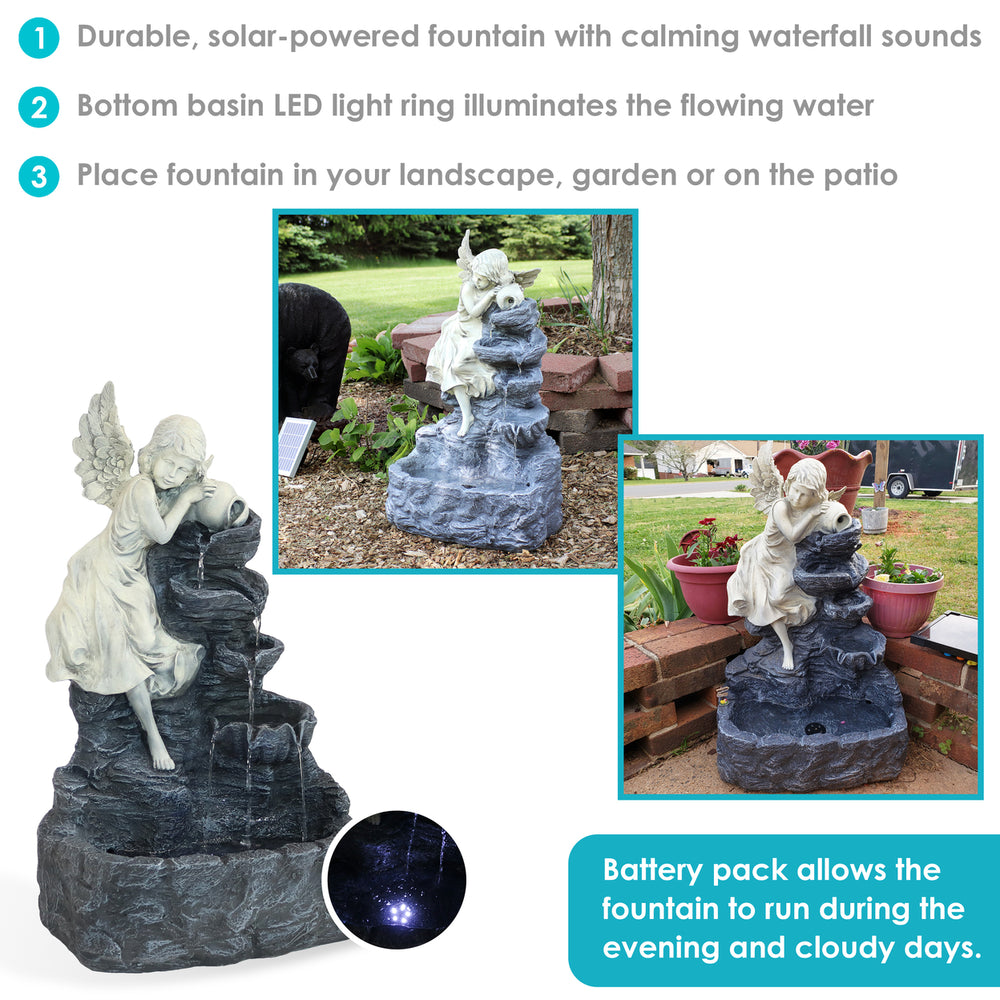 Sunnydaze Angel Falls Solar Water Fountain with Battery/LED Lights - 29 in Image 2