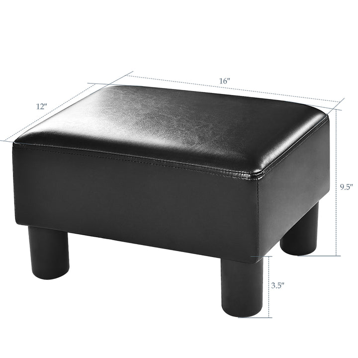 Small Ottoman Footrest PU Leather Footstool Rectangular Seat Stool Black Image 2