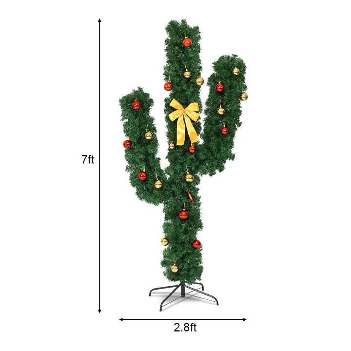 Pre-Lit Cactus Christmas Tree 7Ft LED Lights Ball Ornaments Image 7