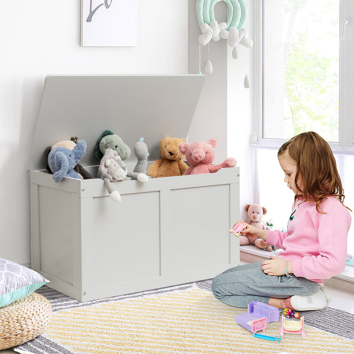 Wooden Toy Box Kids Storage Chest Bench W/ Flip-Top Lid and Safety Hinge Image 2