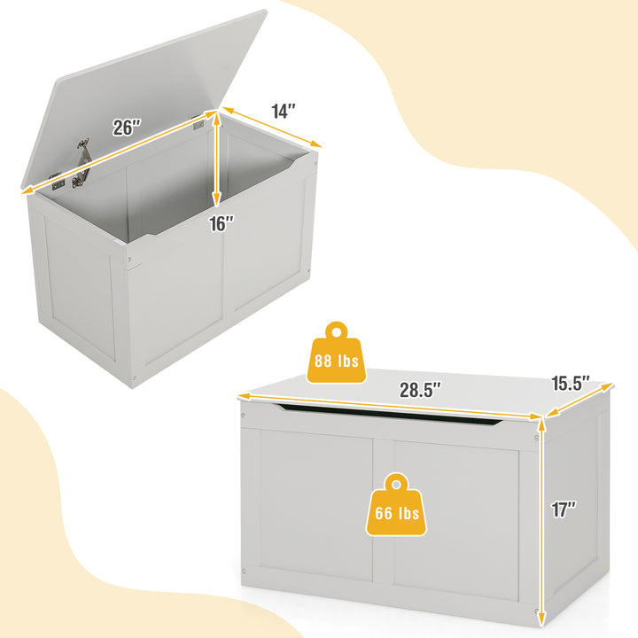 Wooden Toy Box Kids Storage Chest Bench W/ Flip-Top Lid and Safety Hinge Image 10