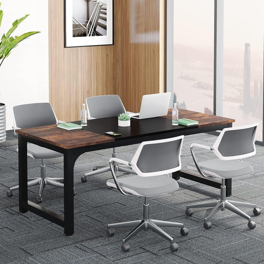 Tribesigns 6FT Conference Table 70.8"W x 31.5"D Office Meeting Desk Brown Black Image 1