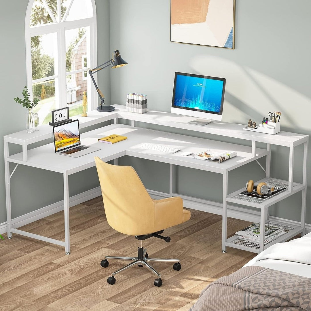 Tribesigns 69 Inch L Shaped Desk with Monitor Stand and Storage Shelf Reversible Image 6