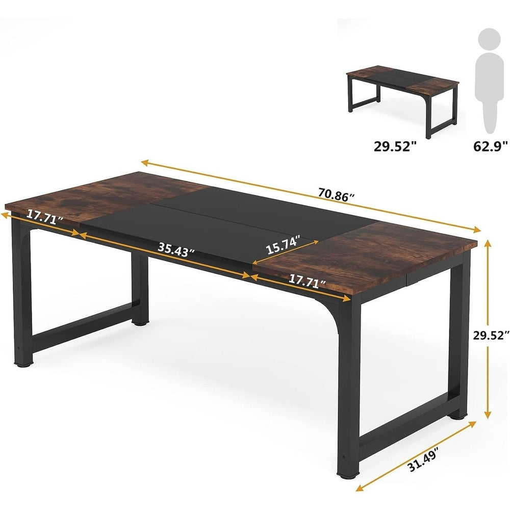 Tribesigns 6FT Conference Table 70.8"W x 31.5"D Office Meeting Desk Brown Black Image 2