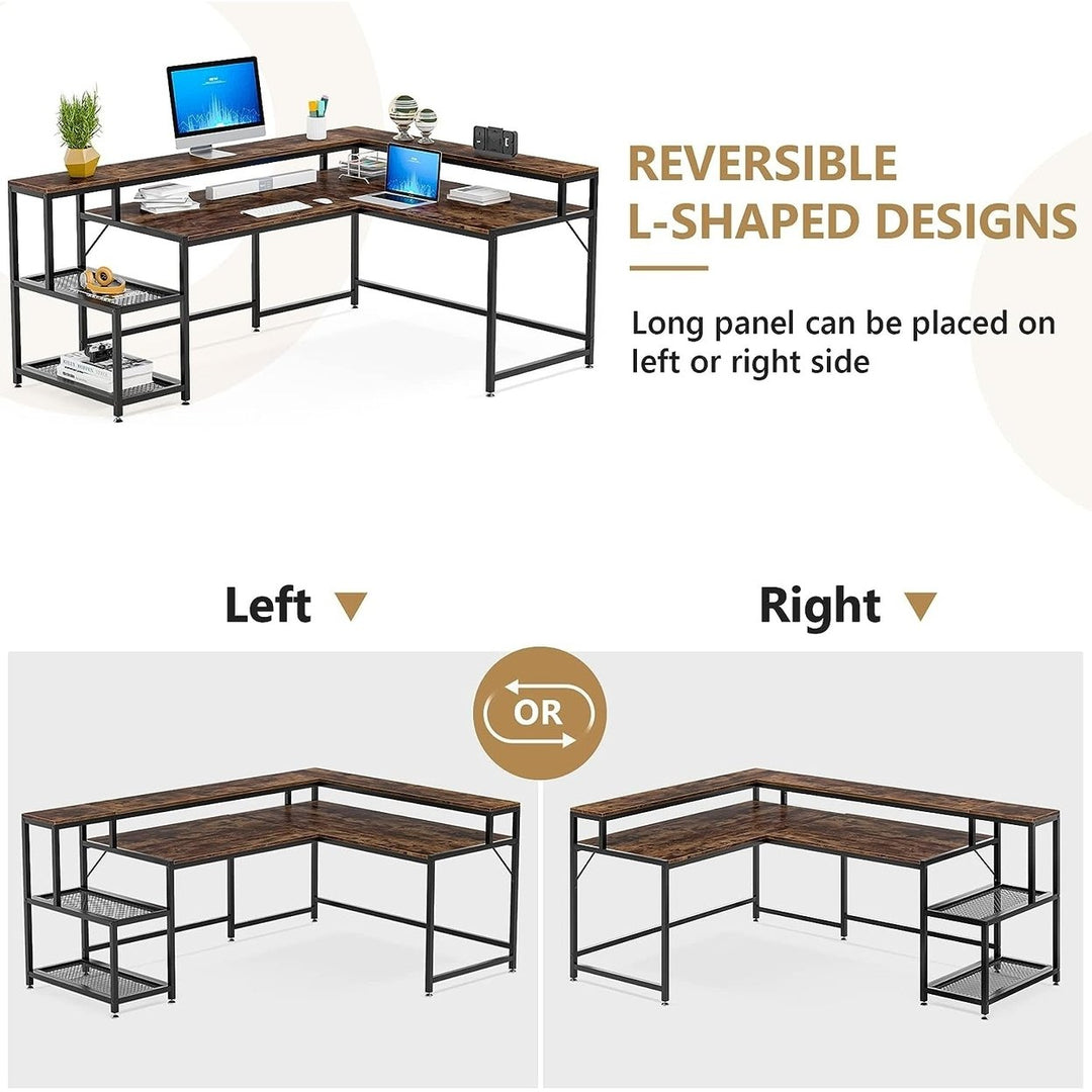 Tribesigns 69 Inch L Shaped Desk with Monitor Stand and Storage Shelf Reversible Image 5