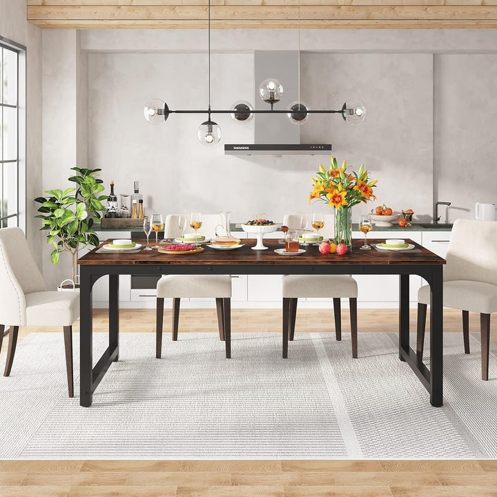 Tribesigns 71"x35.4" Industrial Dining Table Seats 6-8 Rustic Kitchen Table Image 3