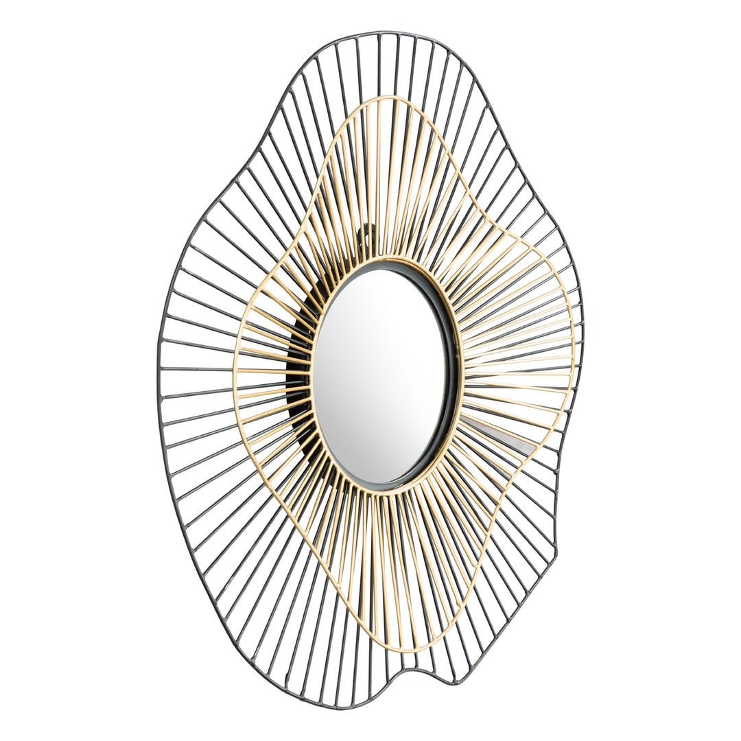 Comet Round Mirror Black Gold Decorative Wall Accent 30 Inch Image 1