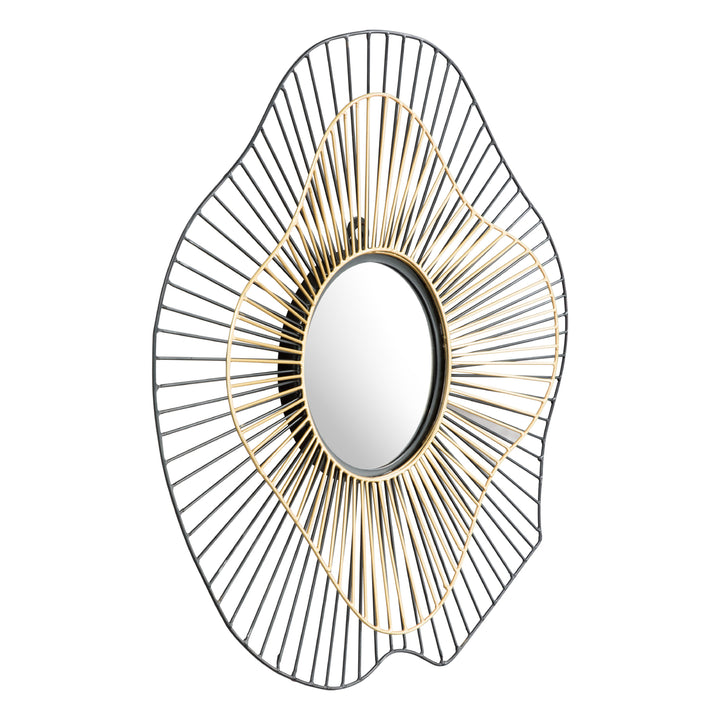 Comet Round Mirror Black Gold Decorative Wall Accent 30 Inch Image 1