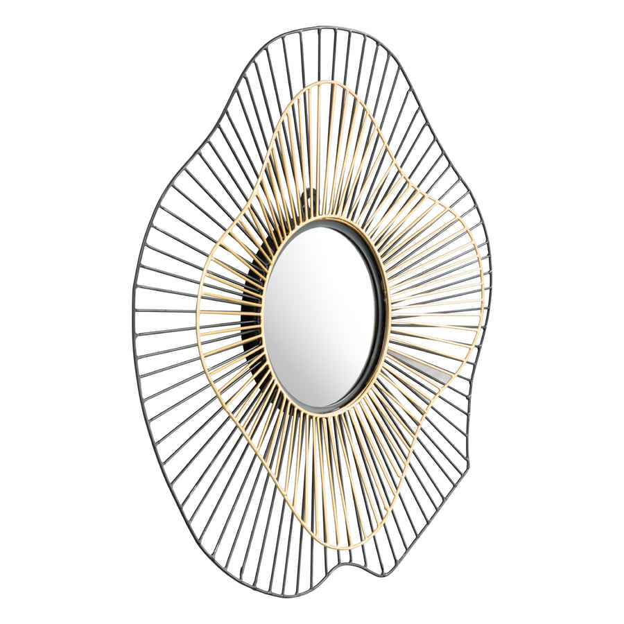 Comet Round Mirror Black and Gold Image 1