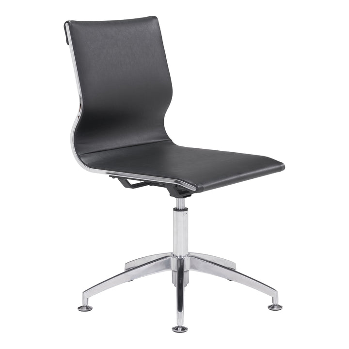 Glider Conference Chair Black White Taupe Upholstered Lumbar Support Chrome Base Image 2