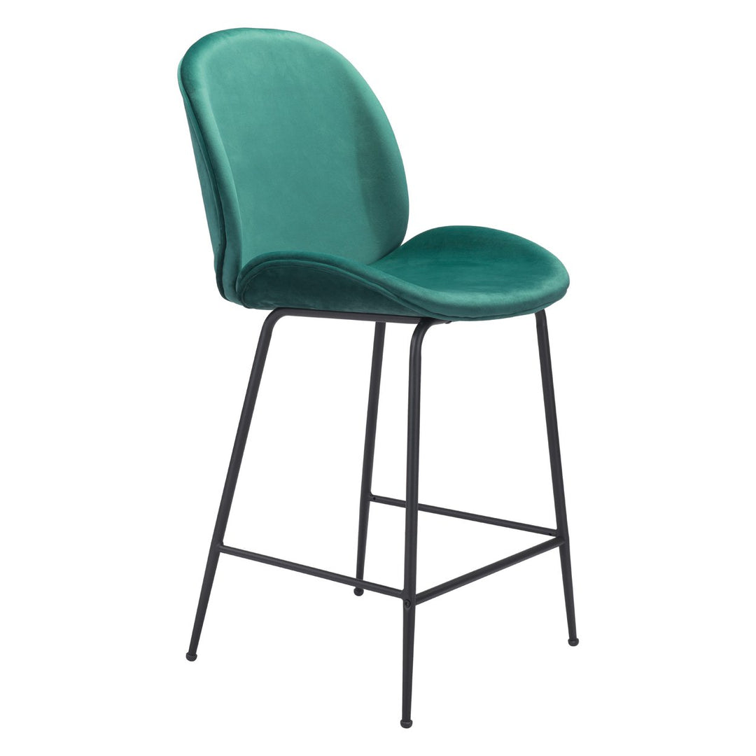 Miles Counter Stool Matte Black Steel Frame Velvet Upholstered Barstool Image 1