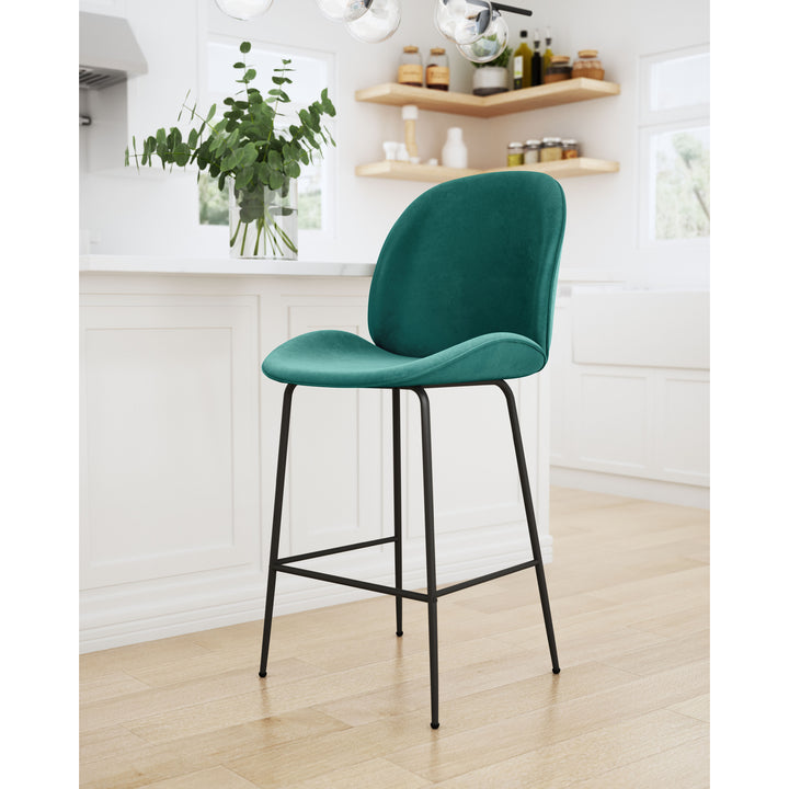 Miles Counter Stool Matte Black Steel Frame Velvet Upholstered Barstool Image 8