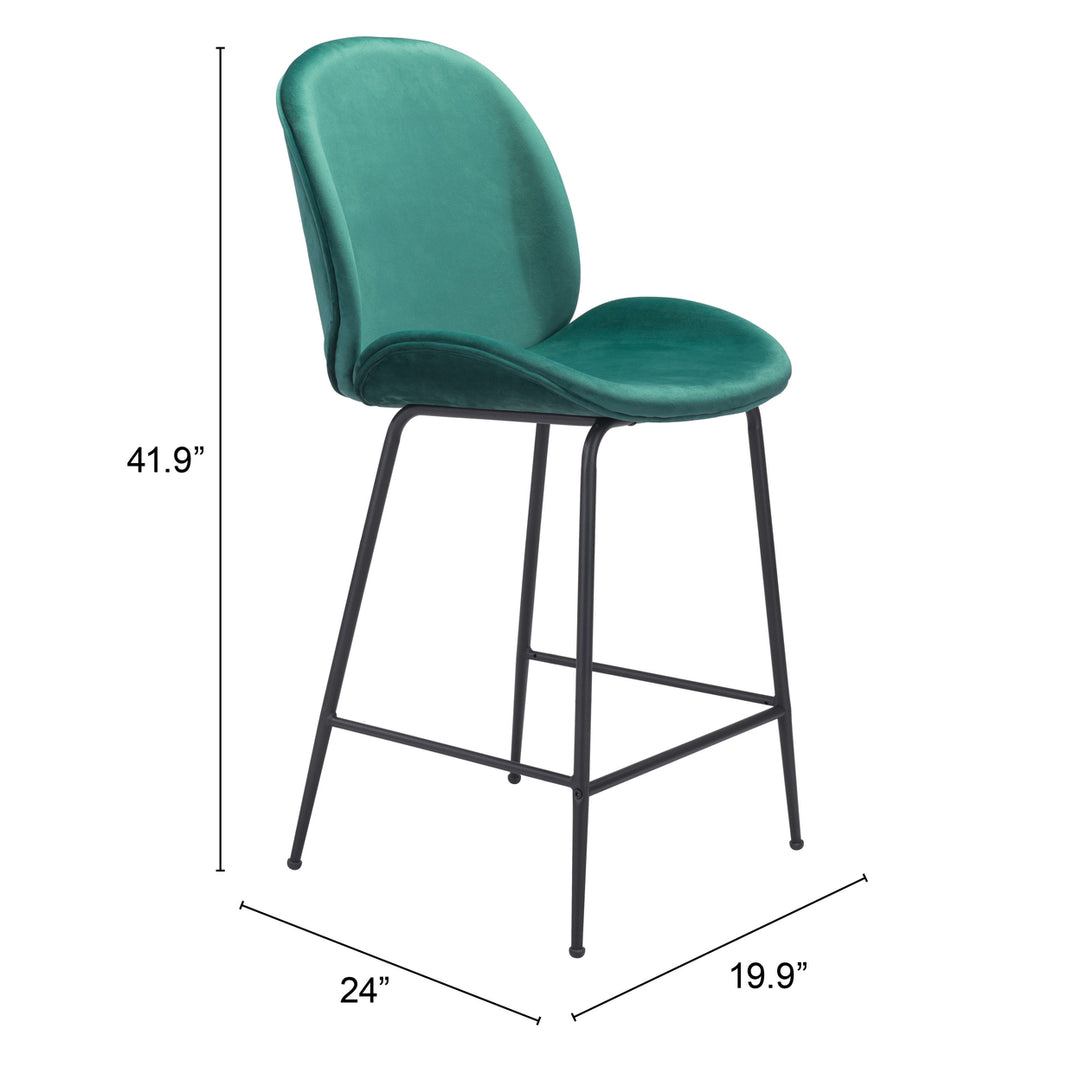 Miles Counter Stool Matte Black Steel Frame Velvet Upholstered Barstool Image 9