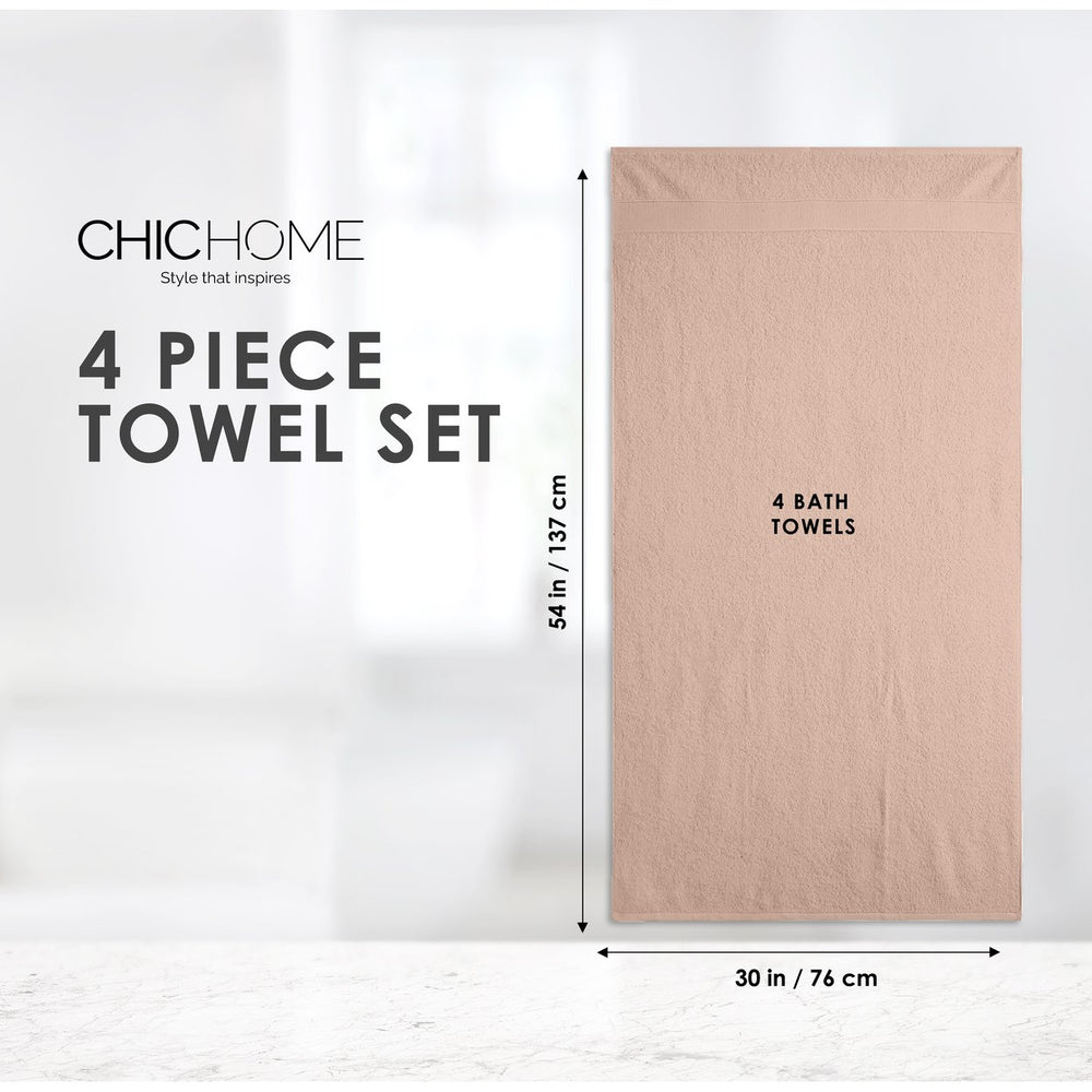 Chic Home Luxurious 4-Piece 100% Pure Turkish Cotton Bath Towels 30" x 54" Dobby Border Design Image 2