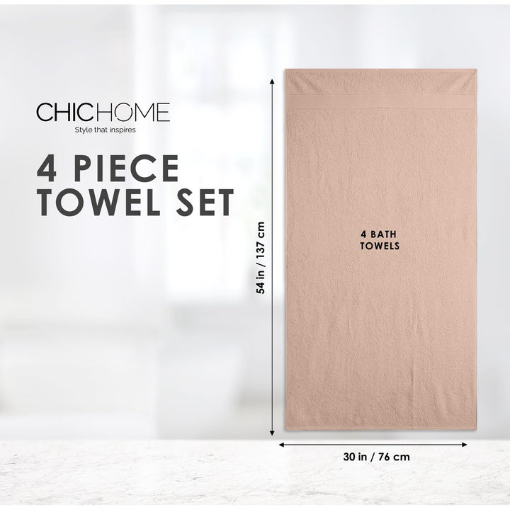 Chic Home Luxurious 4-Piece 100% Pure Turkish Cotton Bath Towels 30" x 54" Dobby Border Design Image 2