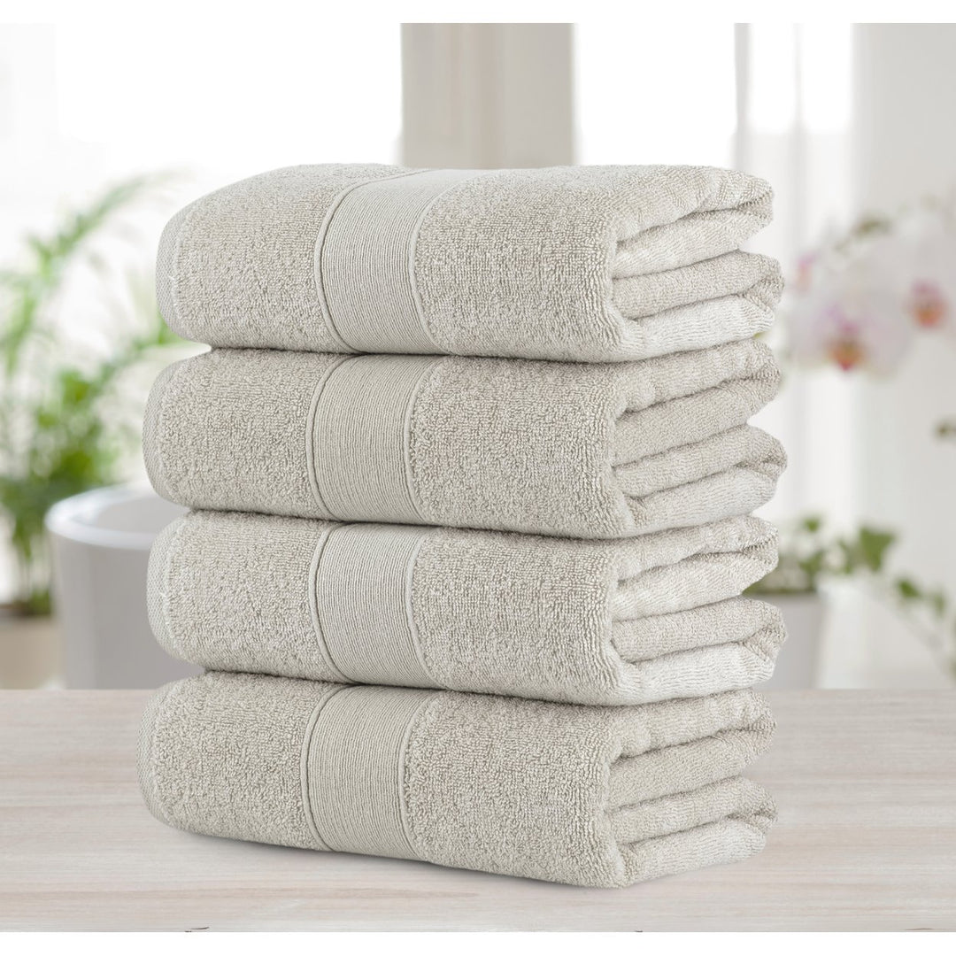 Chic Home Luxurious 4-Piece 100% Pure Turkish Cotton Bath Towels 30" x 54" Dobby Border Design Image 1