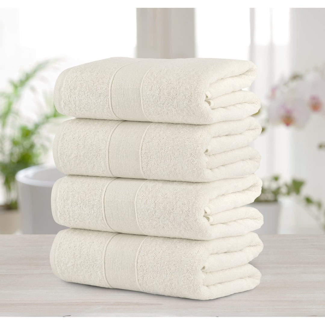 Chic Home Luxurious 4-Piece 100% Pure Turkish Cotton Bath Towels 30" x 54" Dobby Border Design Image 1