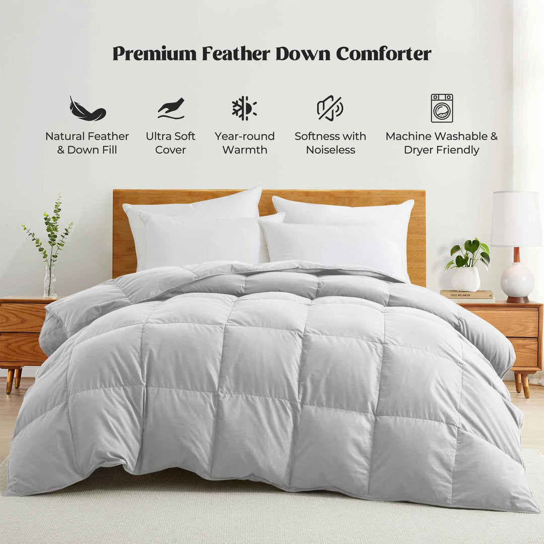 Puredown All Seasons Goose Down Feather Comforter Peach Skin Twin Full King Image 7