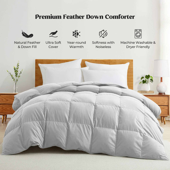 Puredown All Seasons Goose Down Feather Comforter Peach Skin Twin Full King Image 1