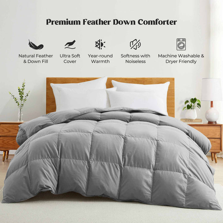 Puredown All Seasons Goose Down Feather Comforter Peach Skin Twin Full King Image 5