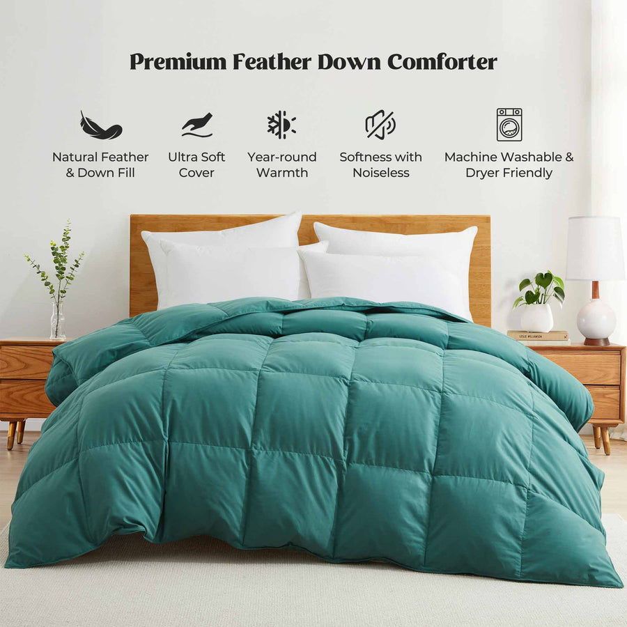 All Seasons Goose Down Feather Comforter Ultra Soft Comforter with Peach Skin Fabric Image 1