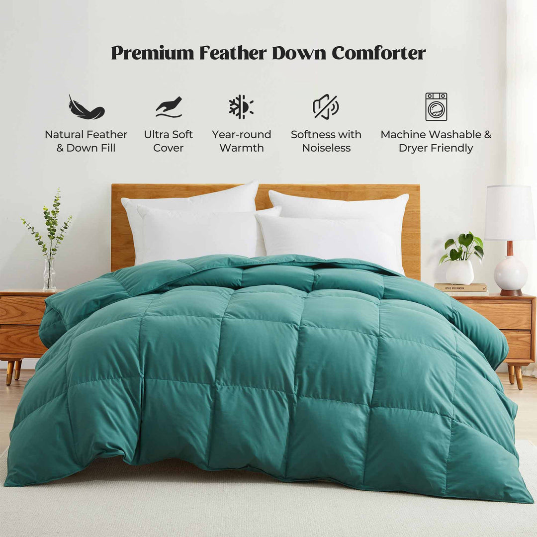 Puredown All Seasons Goose Down Feather Comforter Peach Skin Twin Full King Image 1