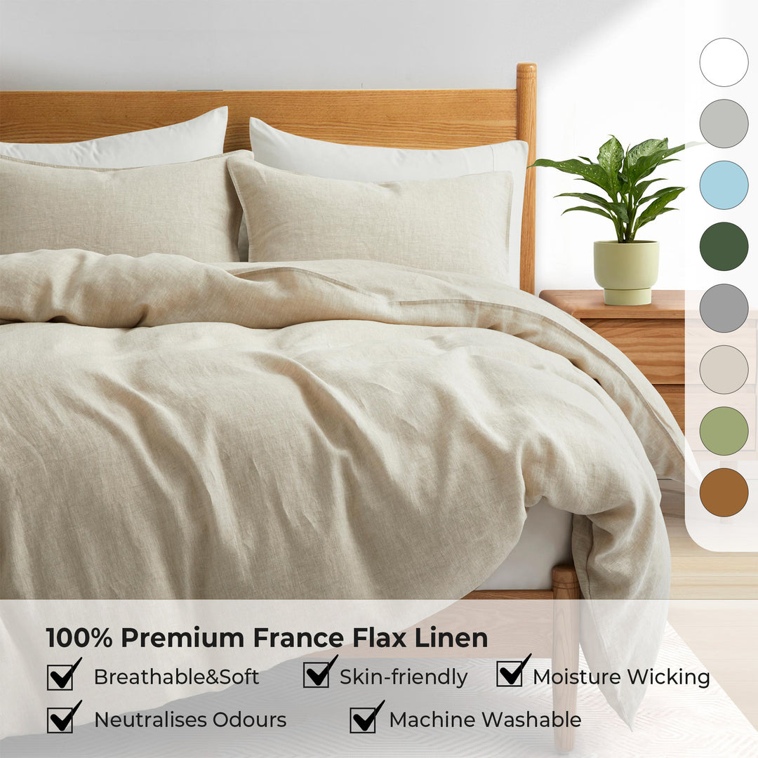 100% French Linen Pillow Shams Basic Style - Pack of 2 - Washed Solid Color  Natural Flax Soft Breathable - Linen, 20'' x 26