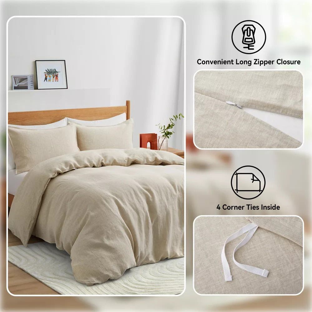 Premium Flax Linen Duvet Cover Set with Pillowcases Moisture Wicking and Breathable Image 2