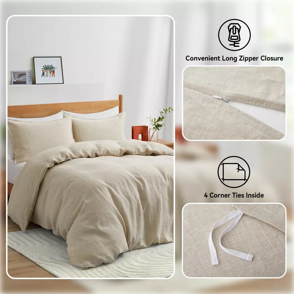 Premium Flax Linen Duvet Cover Set with Pillowcases Moisture Wicking and Breathable Image 1