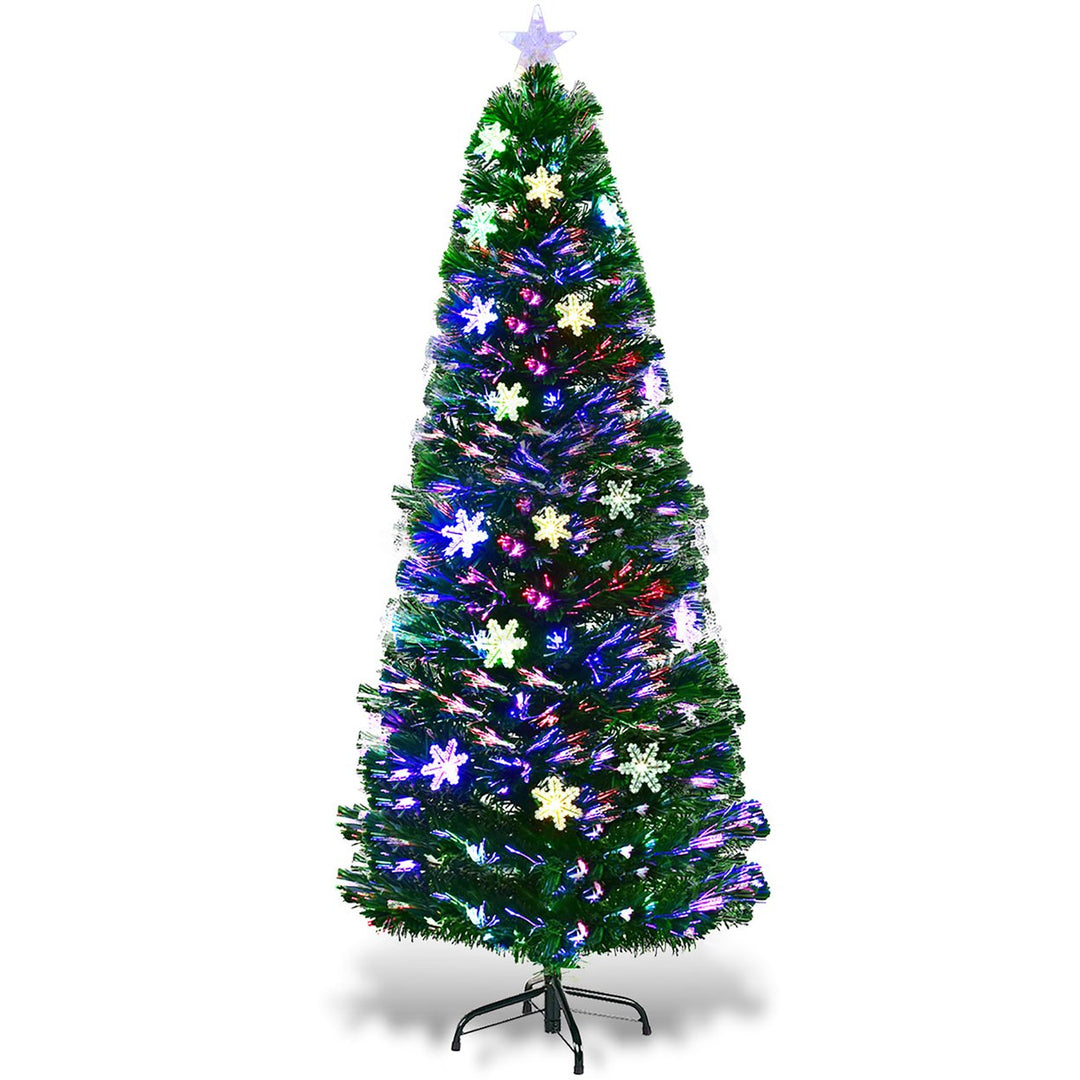 Costway 4/5/6/7Pre-Lit Fiber Optic Christmas Tree Multicolor Lights Image 1