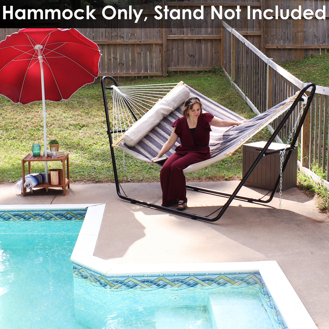 Sunnydaze Large Quilted Hammock with Spreader Bar and Pillow - Mountainside Image 9