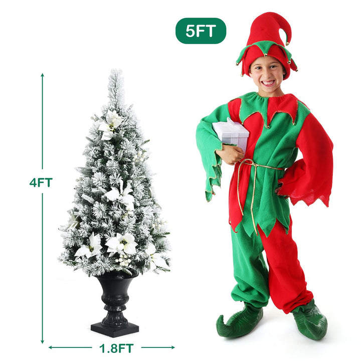 4ft Pre-lit Snowy Christmas Entrance Tree w/ White Berries and Flowers Image 4