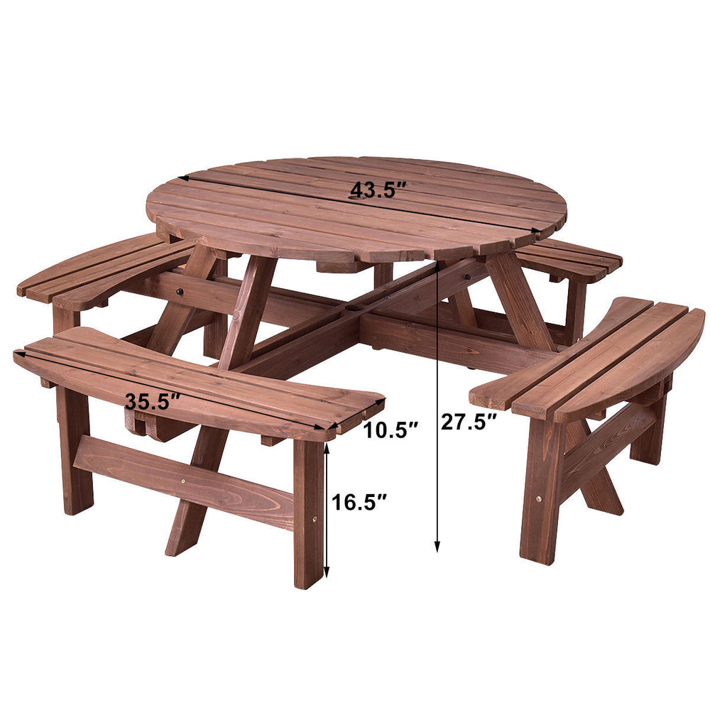 Patio 8 Seat Wood PicnicTable Beer Dining Seat Bench Set Pub Garden Yard Image 2