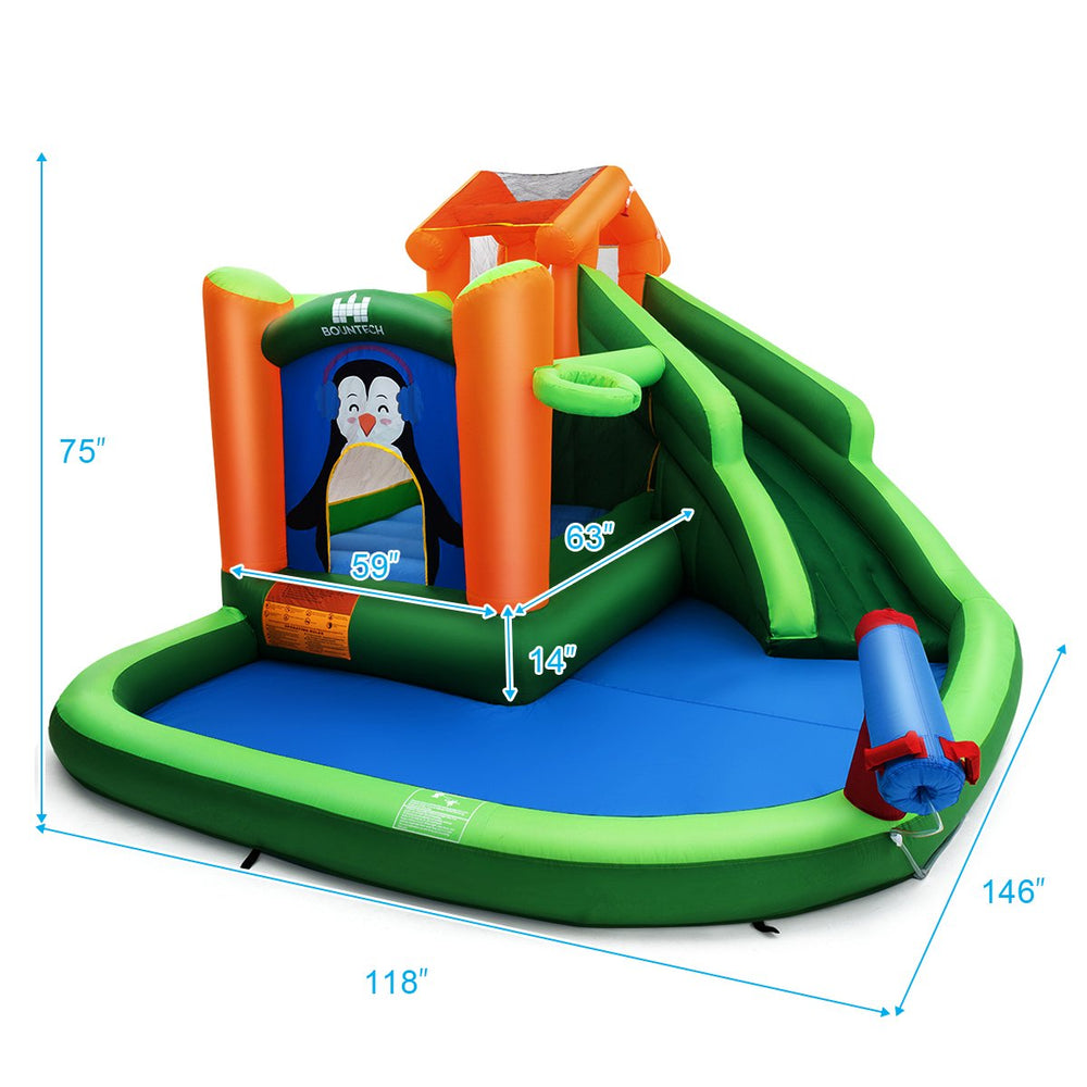 Inflatable Water Park Slide Bouncer w/ Splash Pool Water Cannon and 735W Blower Image 2