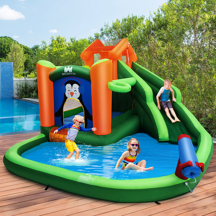 Inflatable Water Park Slide Bouncer w/ Splash Pool Water Cannon and 735W Blower Image 3