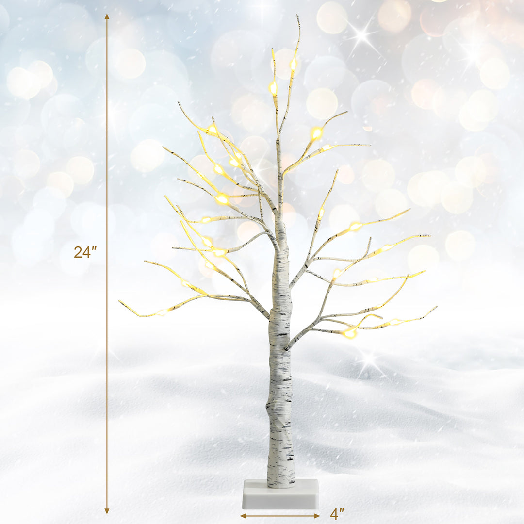 Set of 2 Pre-lit White Twig Birch Tree Battery Powered 2FT for Christmas Image 4