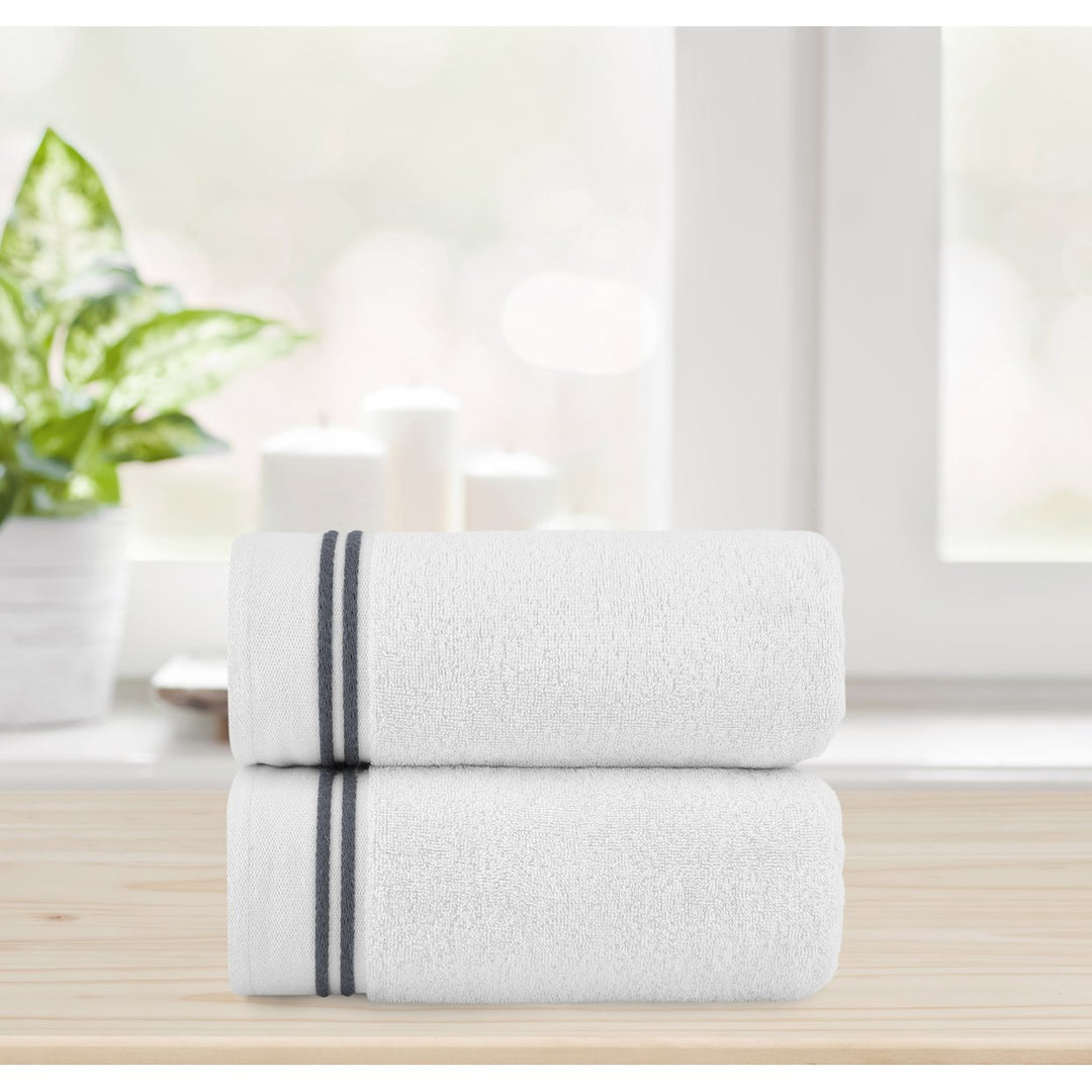 Chic Home Luxurious 2-Piece 100% Pure Turkish Cotton White Bath Sheet Towels 34"x68" Striped Hem Image 1