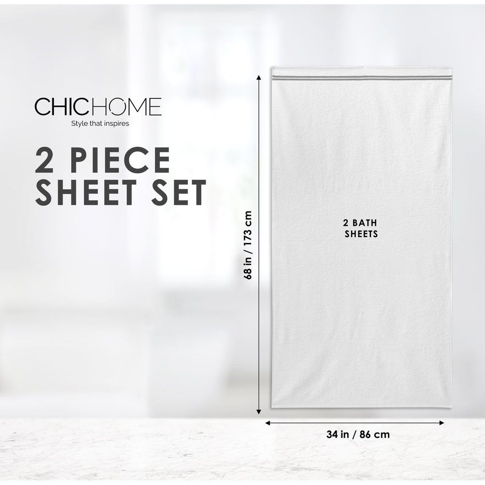 Chic Home Luxurious 2-Piece 100% Pure Turkish Cotton White Bath Sheet Towels 34"x68" Striped Hem Image 2