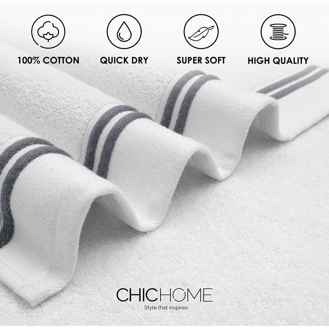 Chic Home Luxurious 2-Piece 100% Pure Turkish Cotton White Bath Sheet Towels 34"x68" Striped Hem Image 3